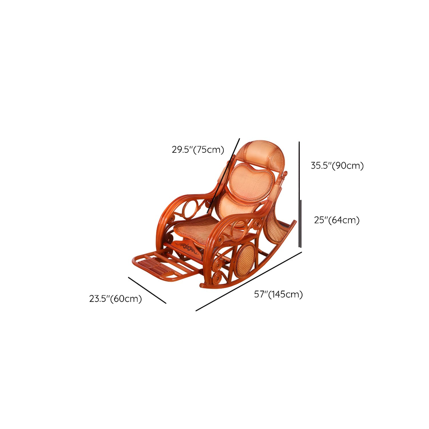 Traditional Rocking Chair Rattan Solid Color Spindle Backrest Indoor Rocking Chair - image 19