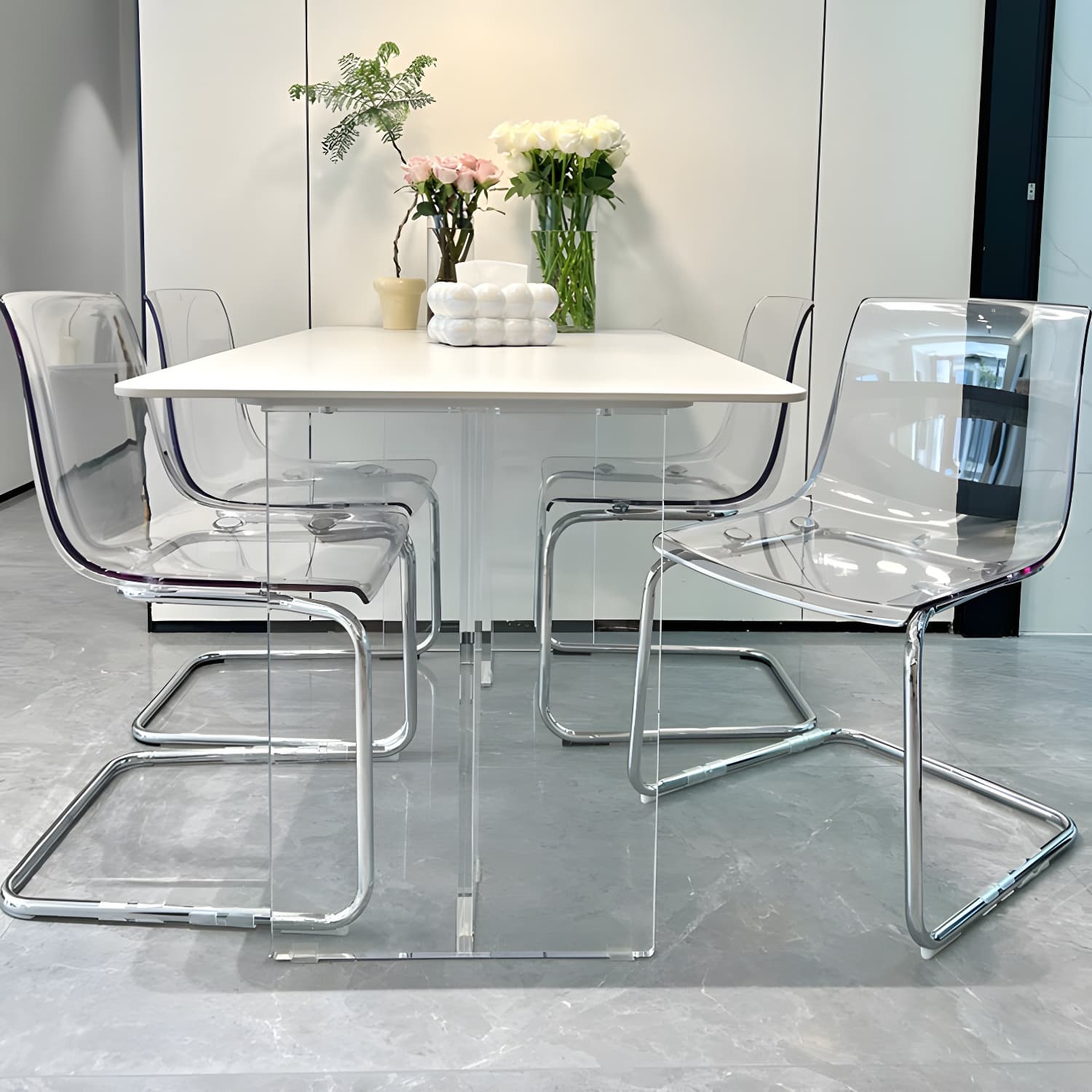 Scandinavian Style Silver Leg Plastic & Acrylic Side Chair for Kitchen & Dining - image 21