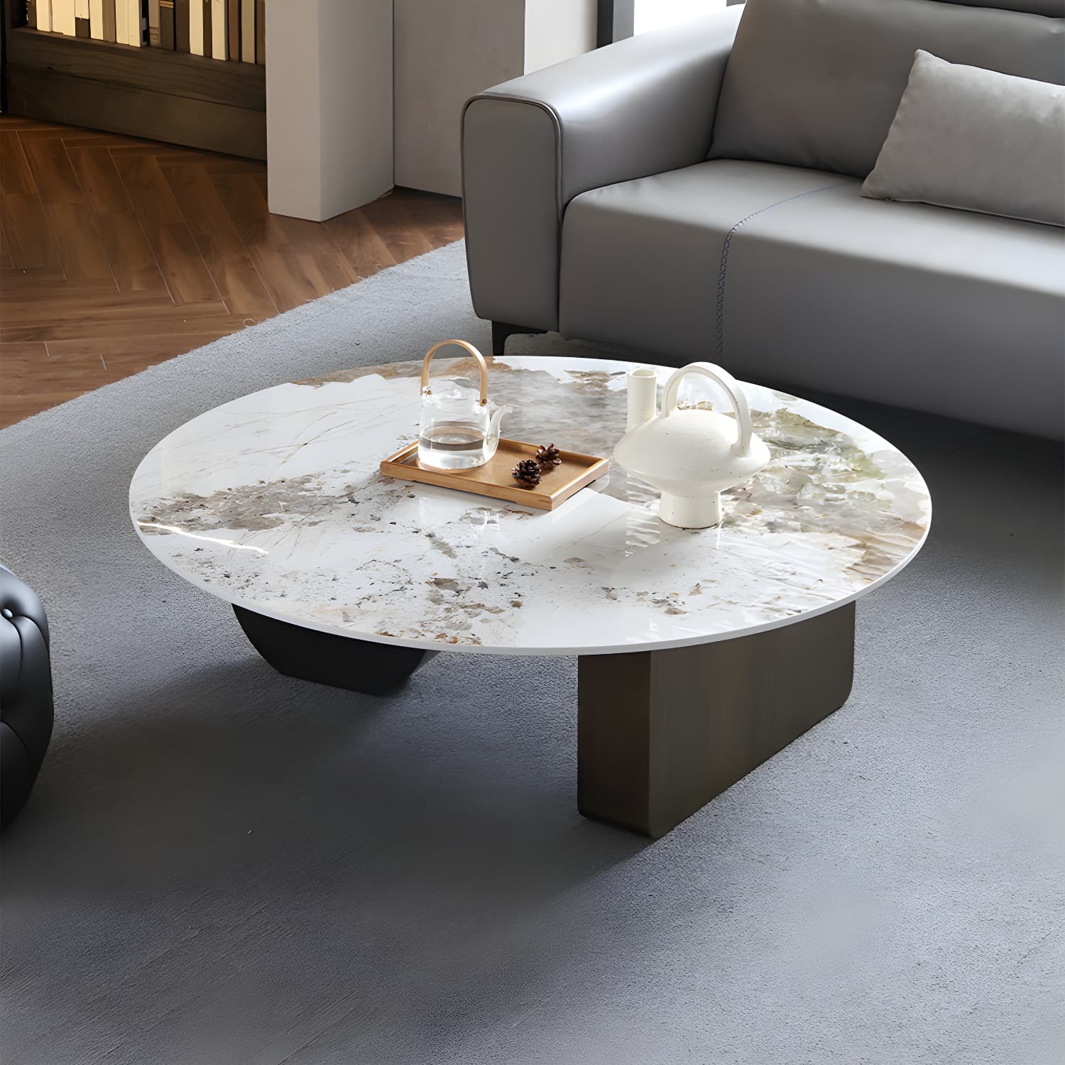 Marble White Rectangular Coffee Table Modern Round Cocktail Table - image 4