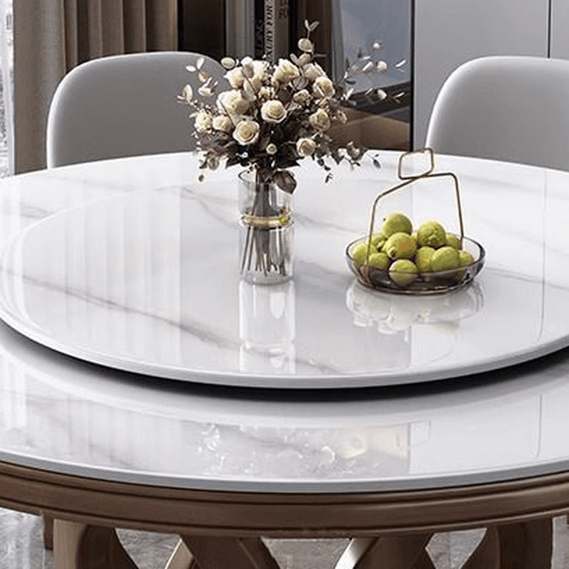 Dining Table Set in Minimalist Style with White Slate Top, Stump Base, Padded Chair, and Back