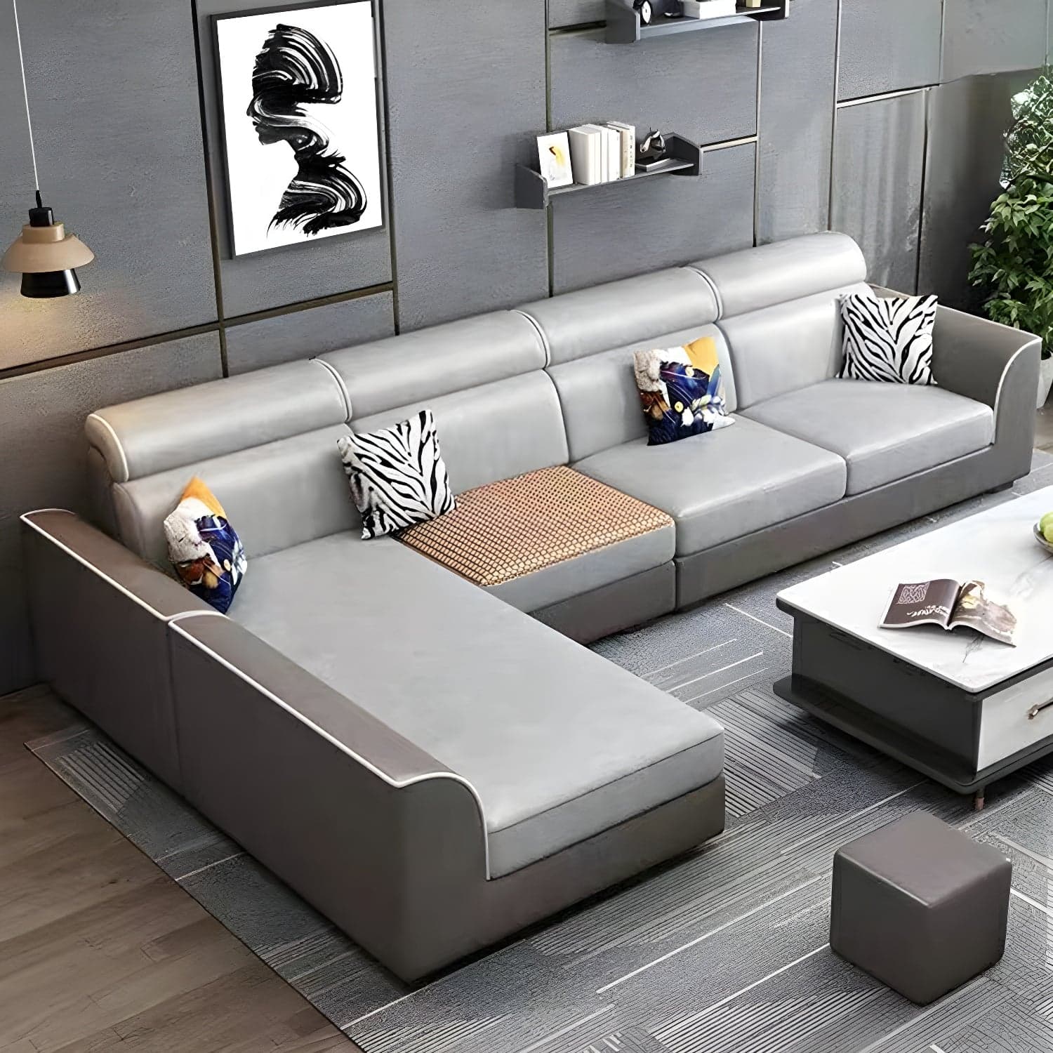 Scandinavian Reversible L-Shape Modular Wood Frame Corner Sectional with Chaise - image 3