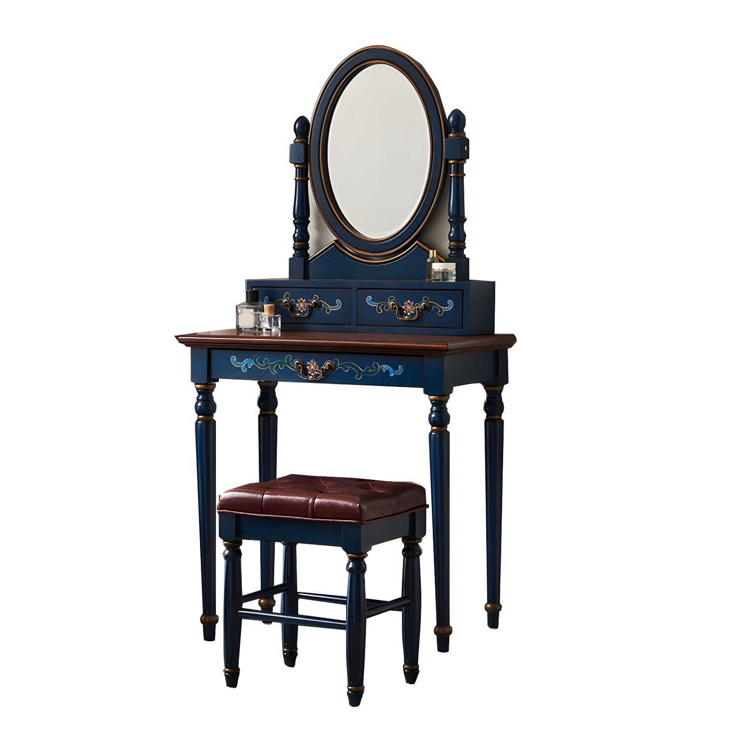 Victorian Vanity Set Solid Wood Drawers Included Makeup Dressing Table With Mirror & Stool