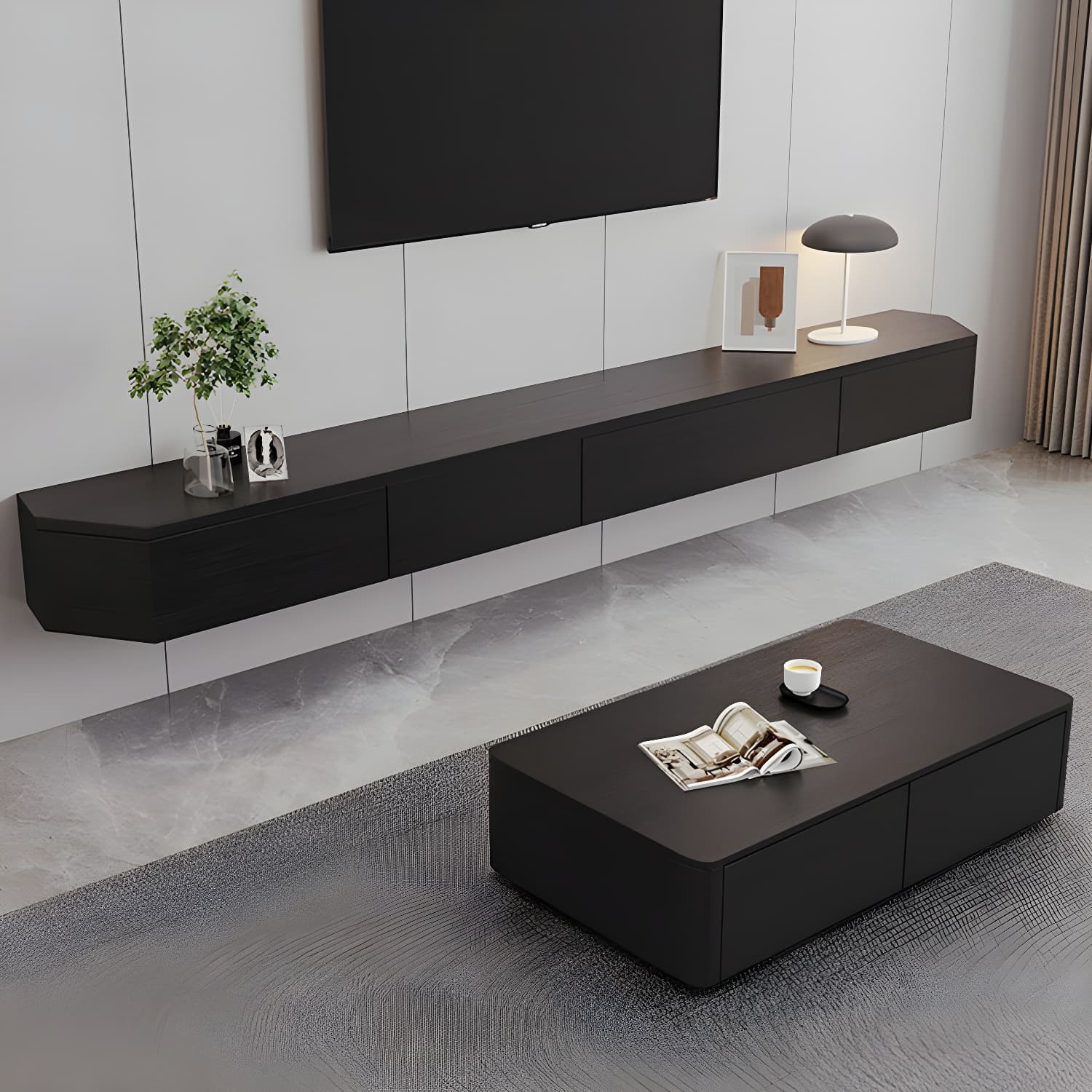 Contemporary Wall-Mounted TV Media Console with Cable Management - image 11