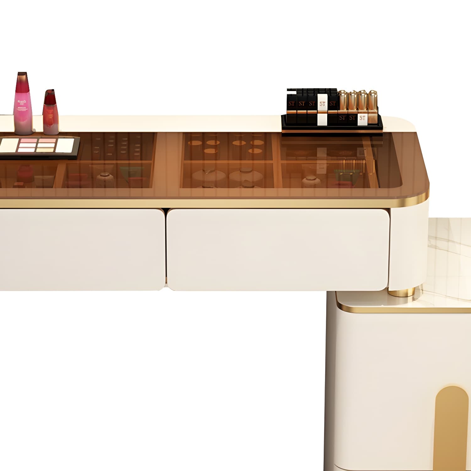 Glass Top Standing Makeup Vanity Set Lighted Mirror Makeup Vanity - image 11