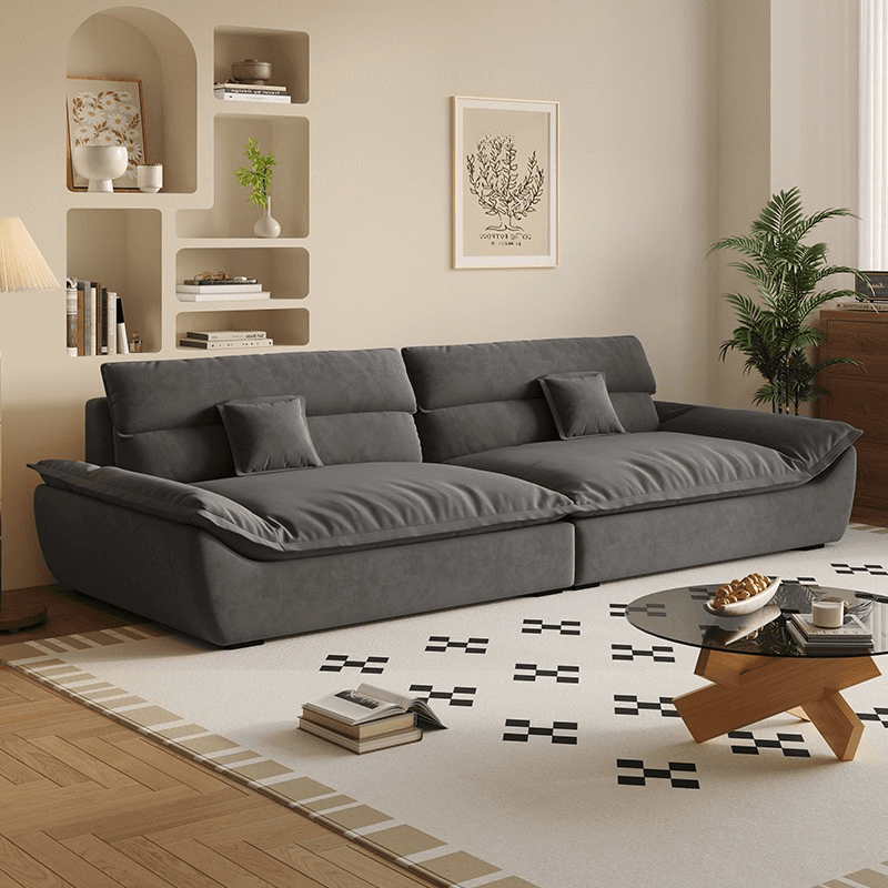 Modish Solid Color Stain Resistant Standard Sofa in Light Gray/Mocha/Off-White, 2-seater with 2 Pillows - image 7