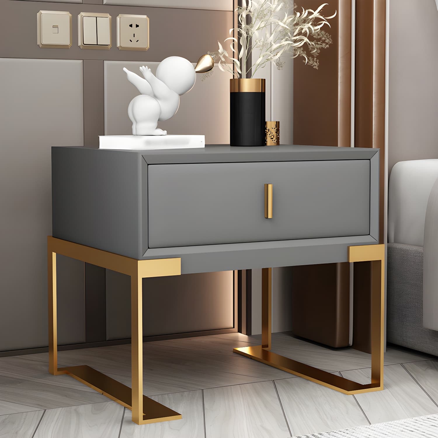 20'' Tall Glam Accent Table Nightstand Drawer Storage Faux Leather Nightstand with Legs - image 4