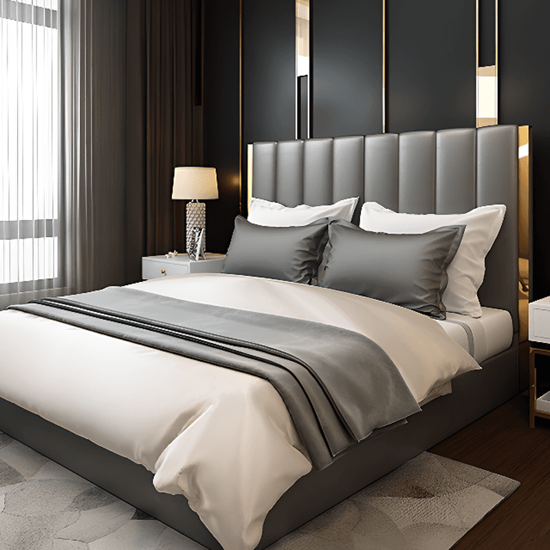 Free-standing Standard Standard（36-55“） Full(54"W x 75"L) Wood Rectangle Sponge Panel Headboard With Legs - image 3