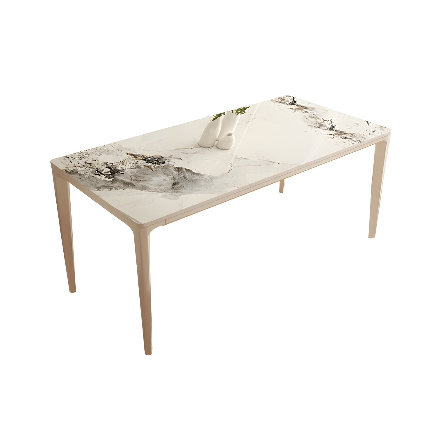 Modern Stone Top Dining Table with Beige Metal Legs and Standard Height for Kitchen & Dining