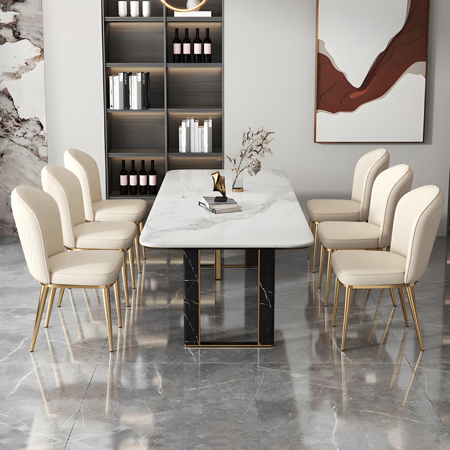Glam Style Side Chair Leather Gold Frame Dining Chair for Home - image 19