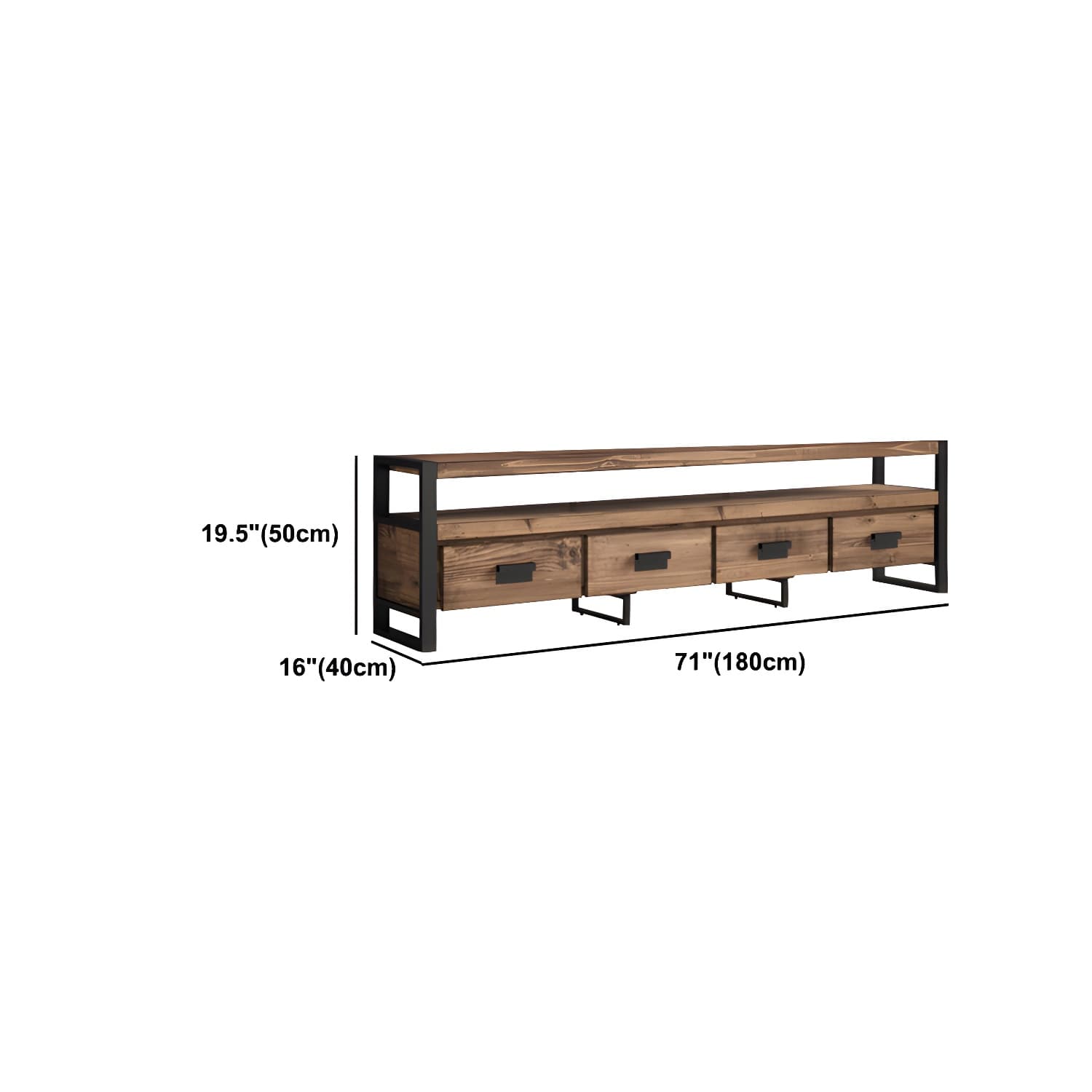 Brown Media Console with Shelves Industrial Pine Wood Top TV Media Stand - image 16