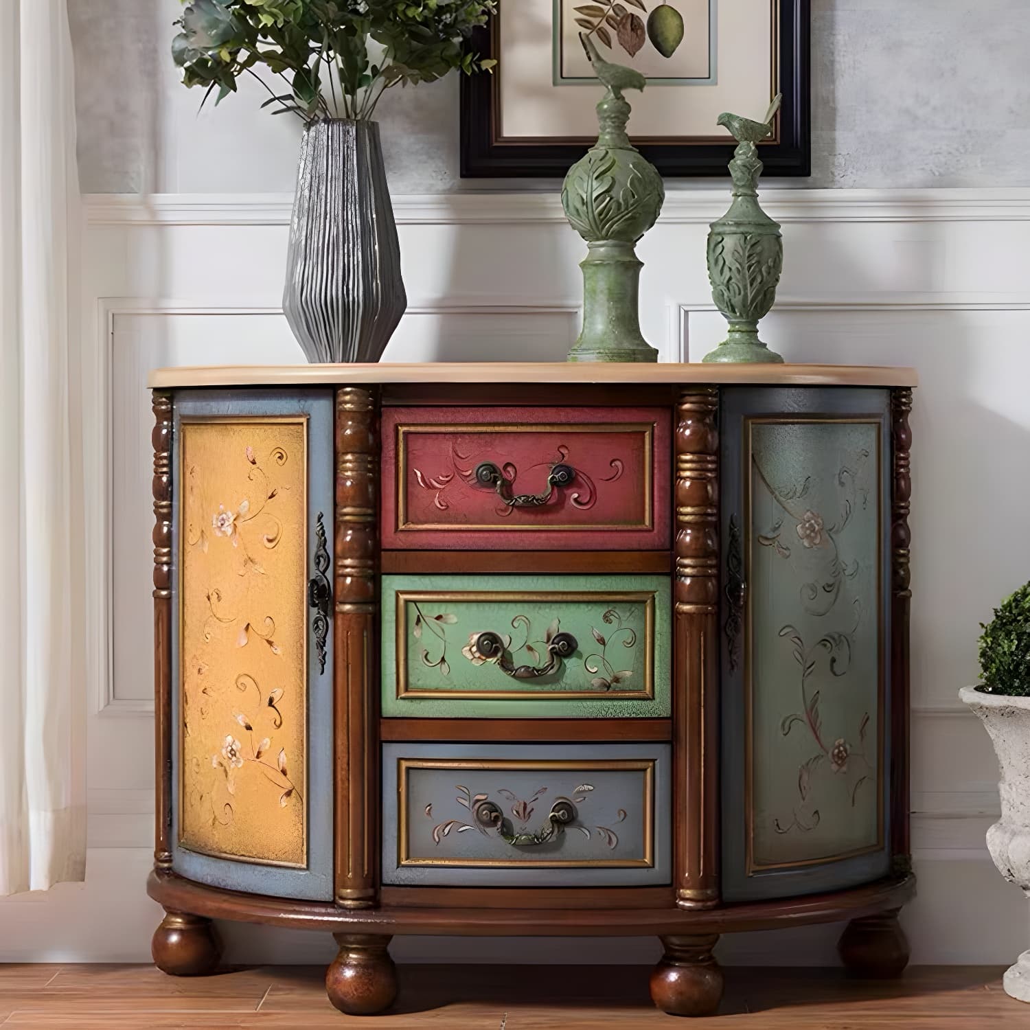 Industrial Bombe Accent Cabinet with Drawers and 2 Doors in Solid Wood - image 5