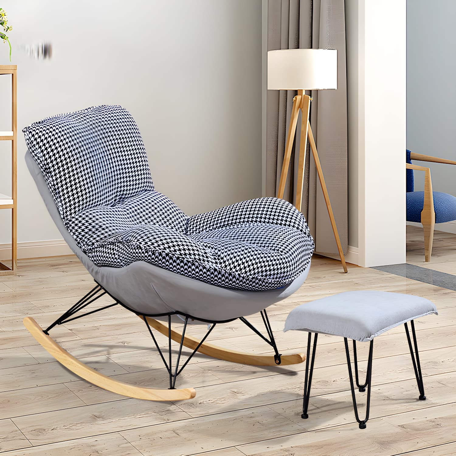 Modern Style Rocker Chair Metal Frame Spindle Cushions Rocker Chair with Ottoman - image 3