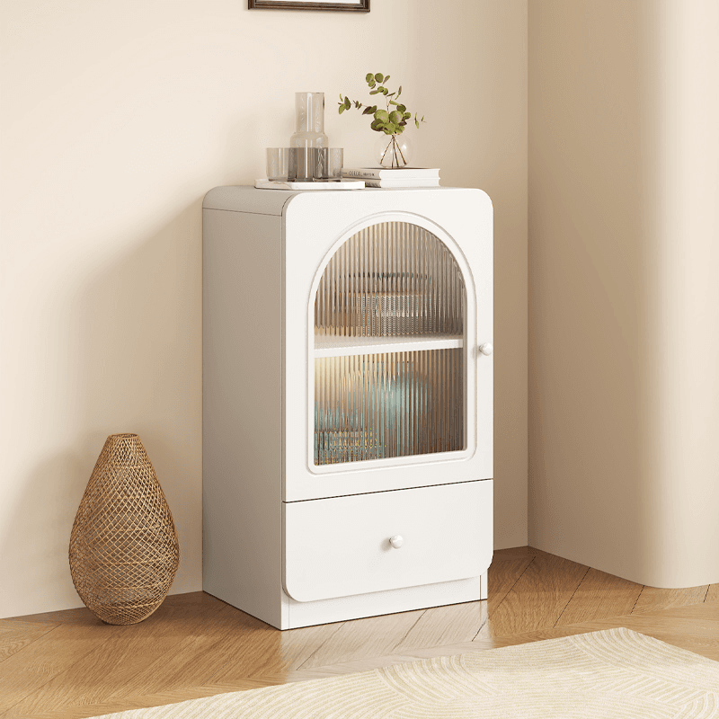 Rectangular Accent Cabinet with Closet, Glazed Door, Cabinet Knobs, Chalk/Sepia Top, Soft Close Drawer, and Stain Resistant Finish