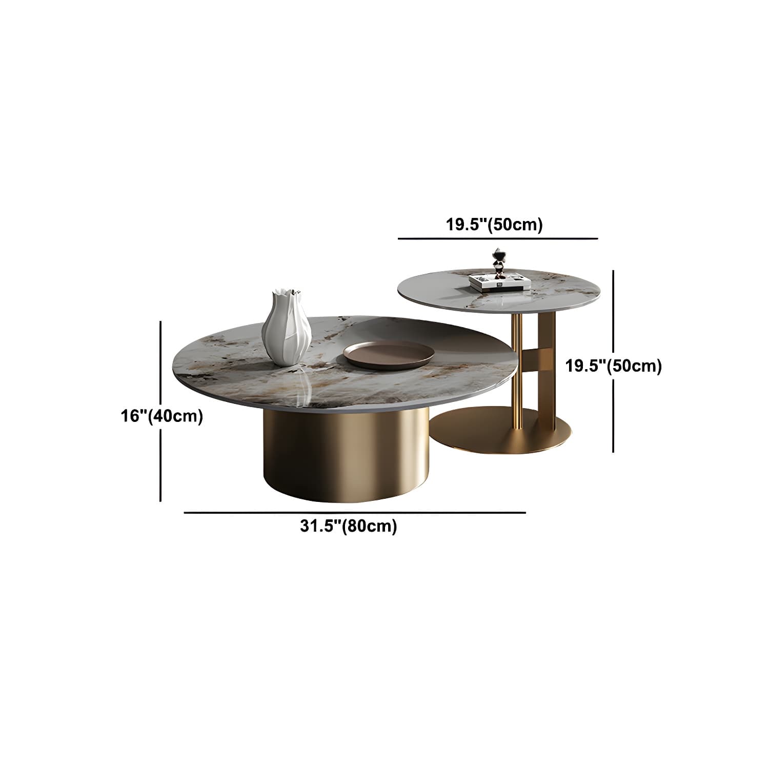 Glam Style Round Nesting Coffee Table Set with Steel Pedestal Base - image 18