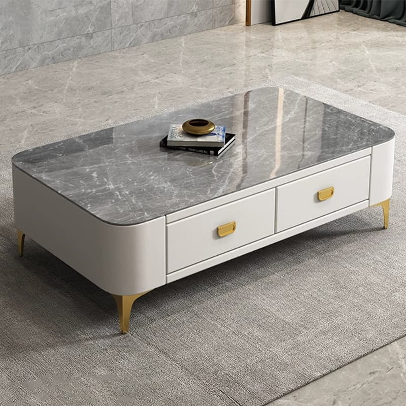 Modern Oblong Stone Coffee Table with Water and Scratch Resistant