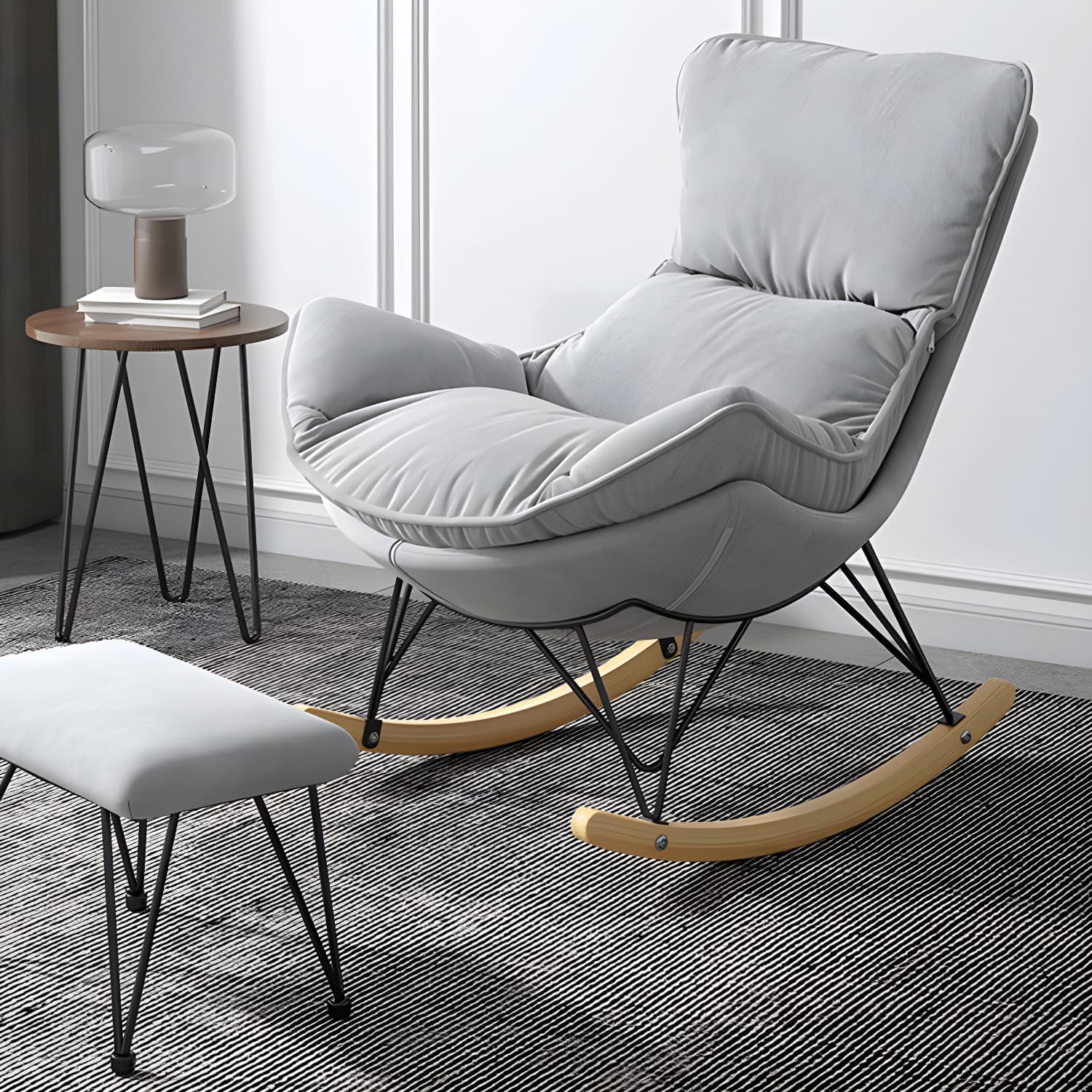 Simple Faux Leather Rocker Chair Plain Rocking Chair with Removable Cushions - image 19