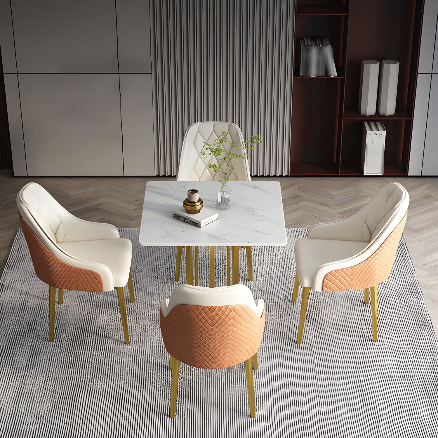Stone Top Dining Table Contemporary Dining Table with Gold Pedestal Base