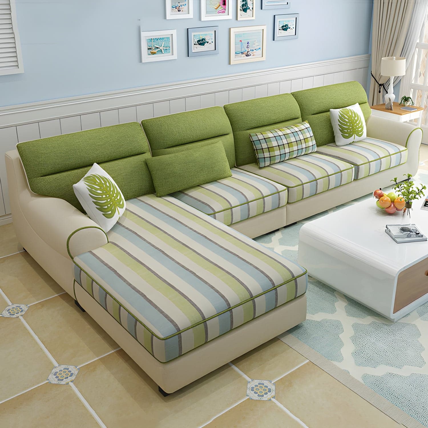 Large Modern L-Shape Stationary Wood Sectional Sofa with Round Arm and Cushion Back - image 9