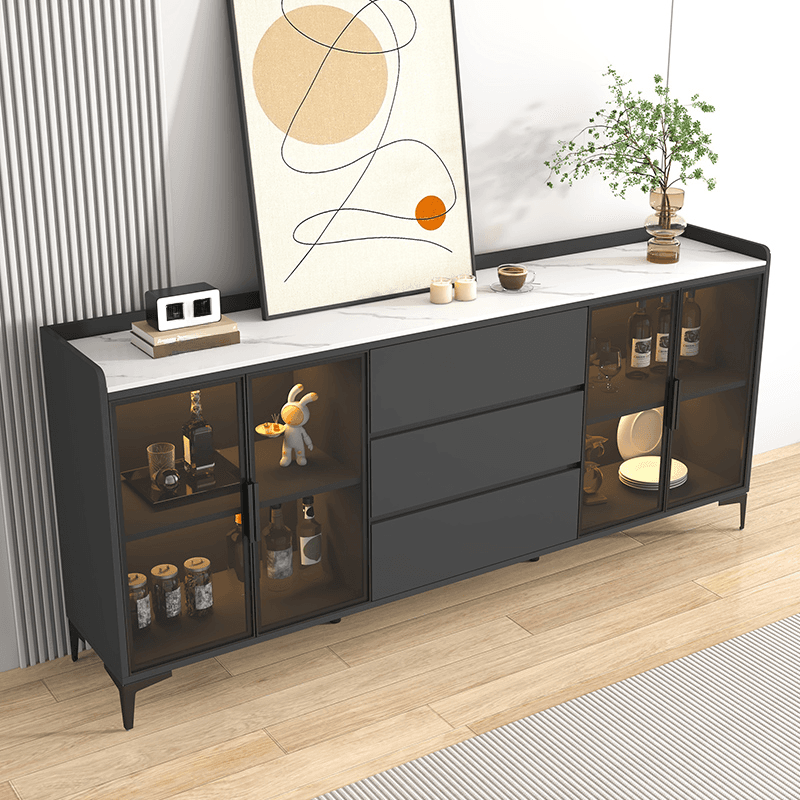 Ground Buffet Table/Server with Stone Countertop, Glass Doors, and Flexible Shelf Storage Compartment - image 3