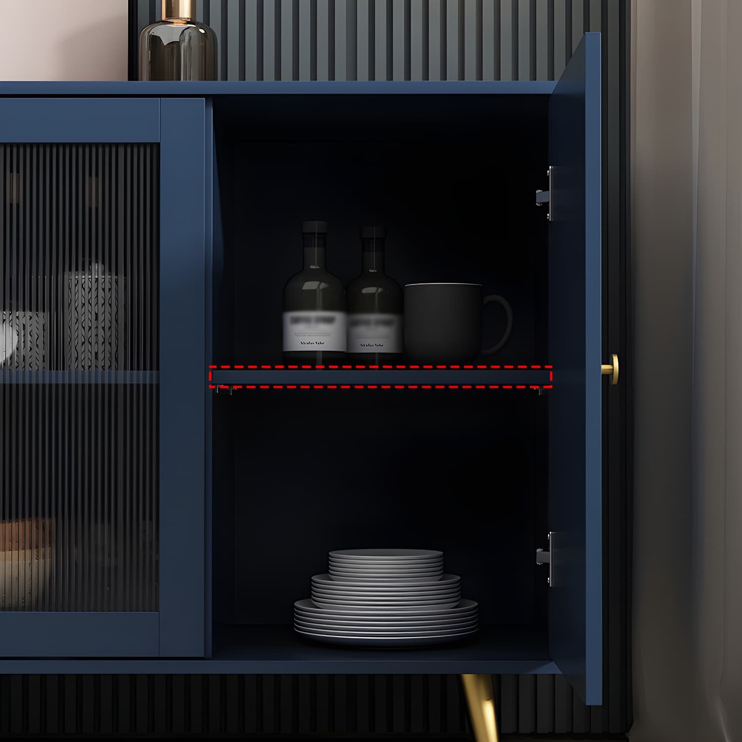 3-Drawer Engineered Wood Sideboard Modern Glass Doors Cabinets Credenza for Living Room - image 11