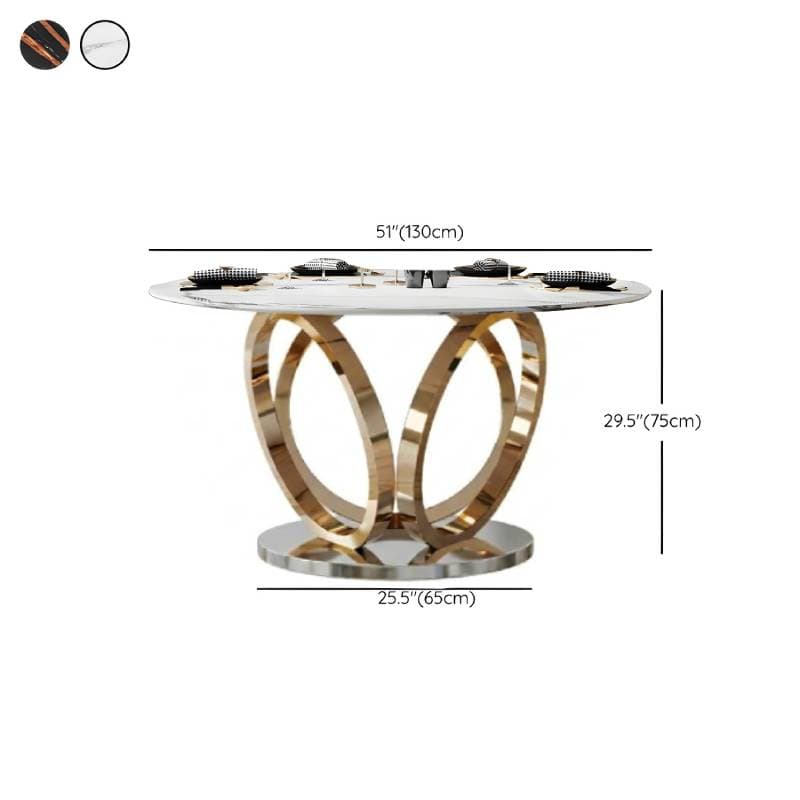 Round Marble Modern Dining Table with Gold Steel Pedestal Base - Standard Height - image 11