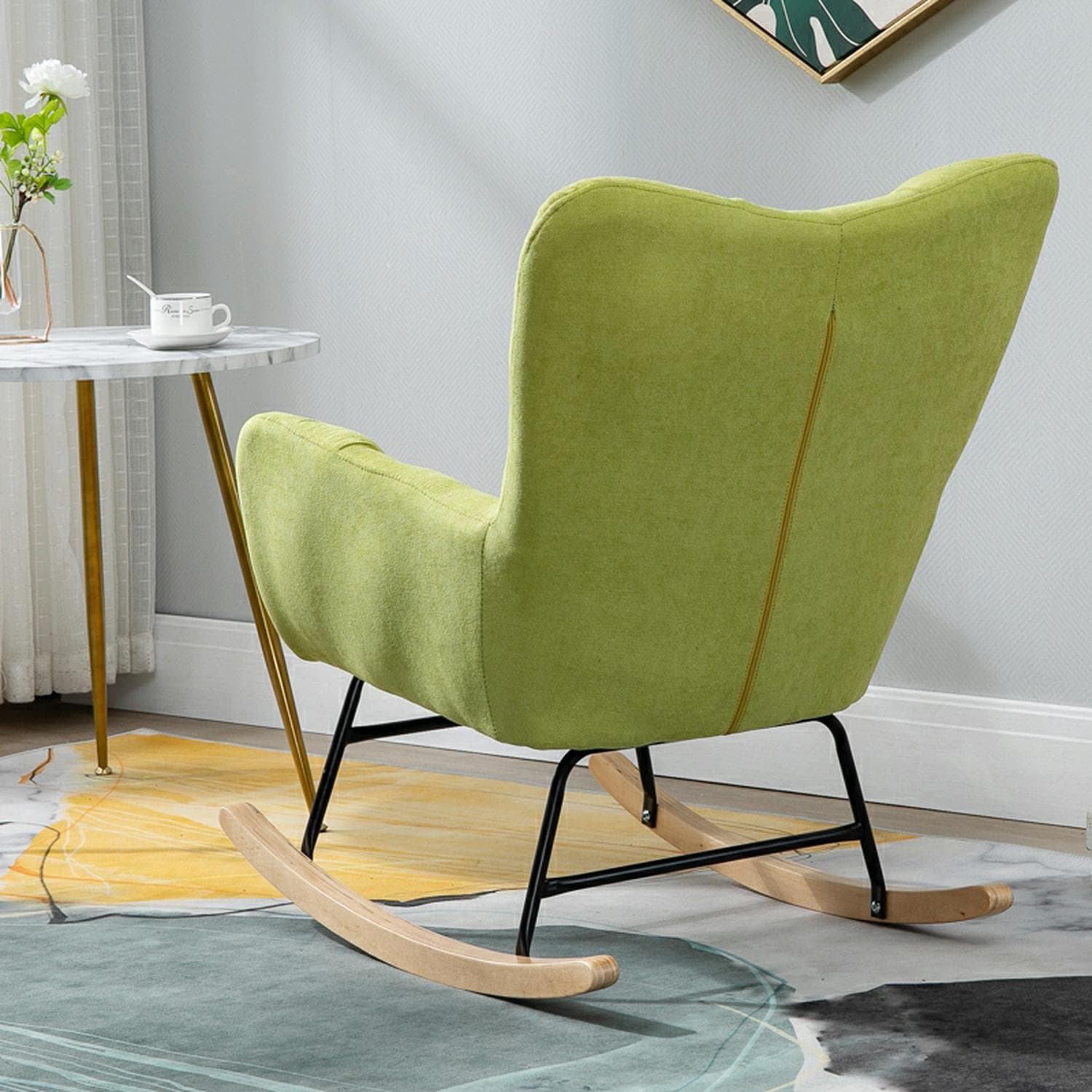 Stylish Modern Upholstered Rocking Chair with Tufted Design and Wood Legs - Support Up to 398 lbs - image 16