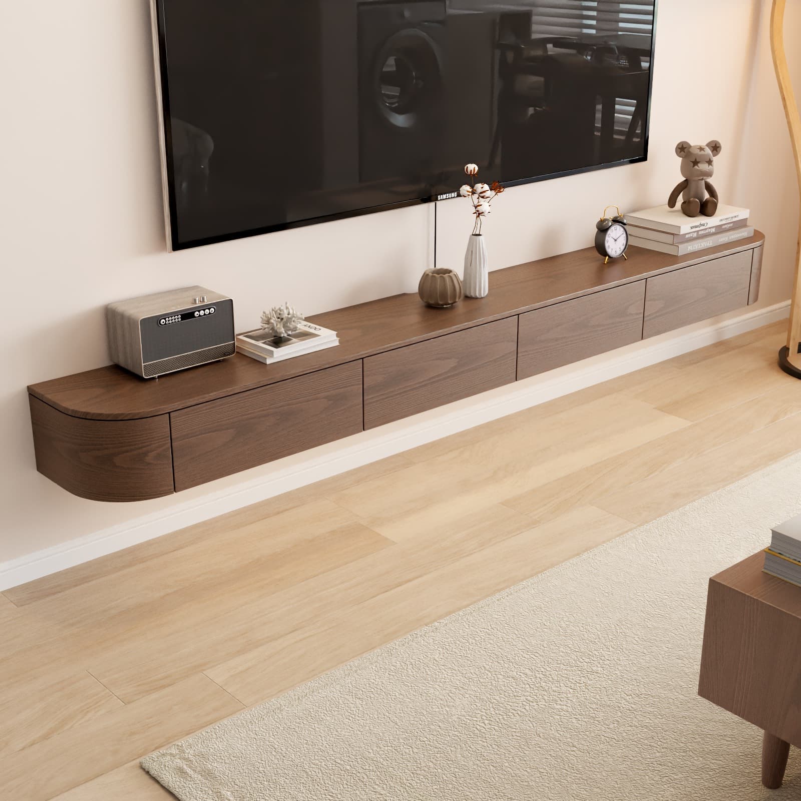 Rectangular Wall-hung TV Stand with Light and Gate for Sitting Room - image 4