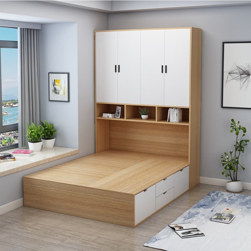 Natural Color Solid Color Storage Included with 4 Storage Boxes and Wardrobe for Bedroom