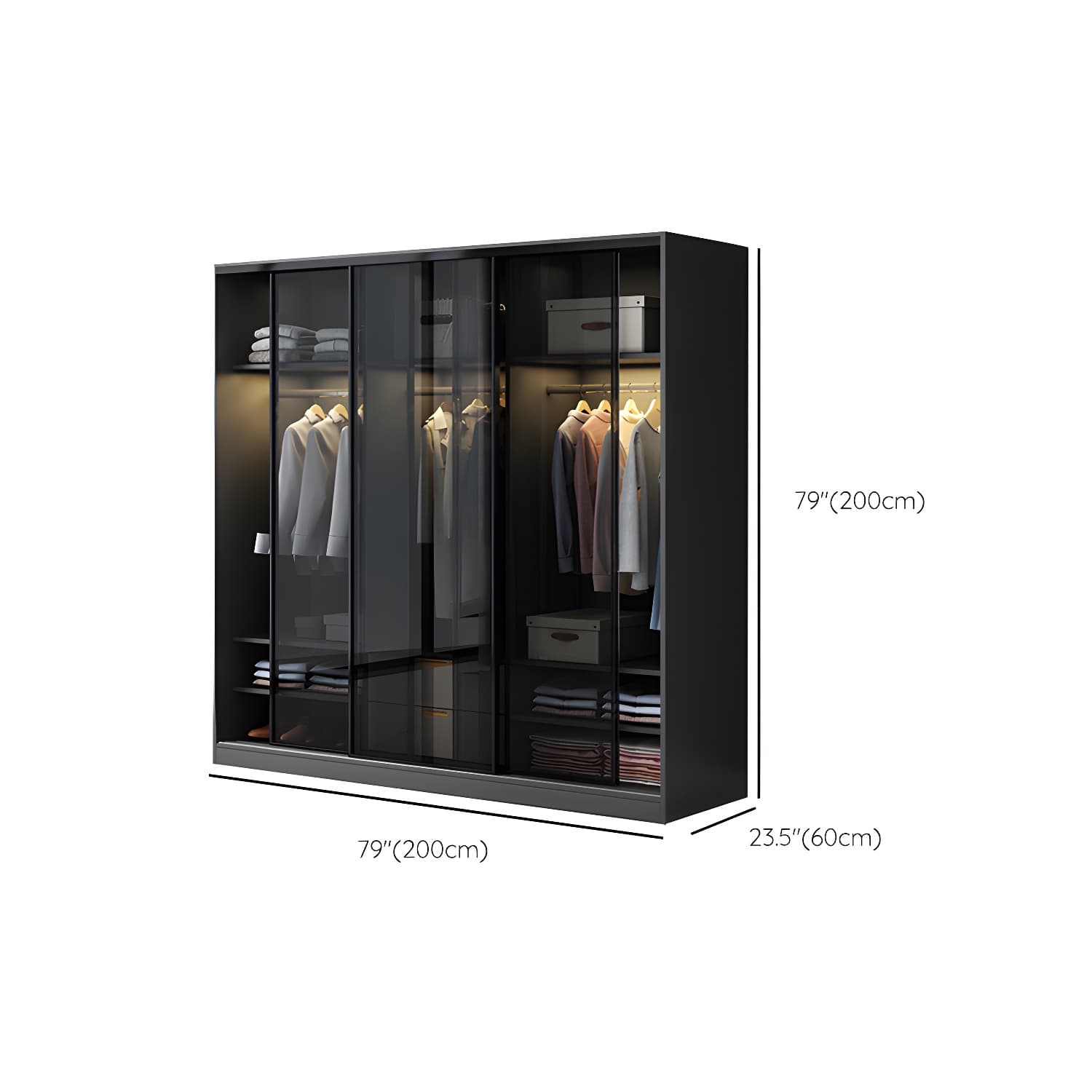 Black Wardrobe Cabinet Contemporary Glass Wardrobe Armoire for Home - image 14