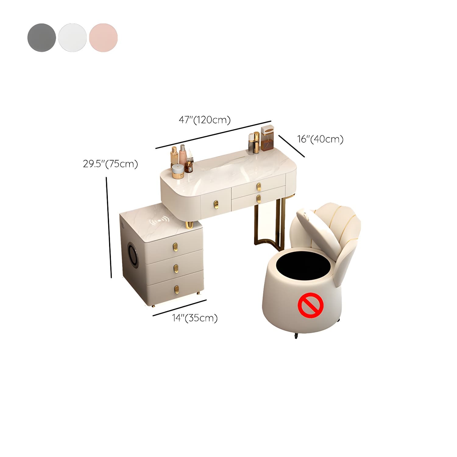 Lighted Mirror Vanity Dressing Table Set with Storage Drawers - image 22