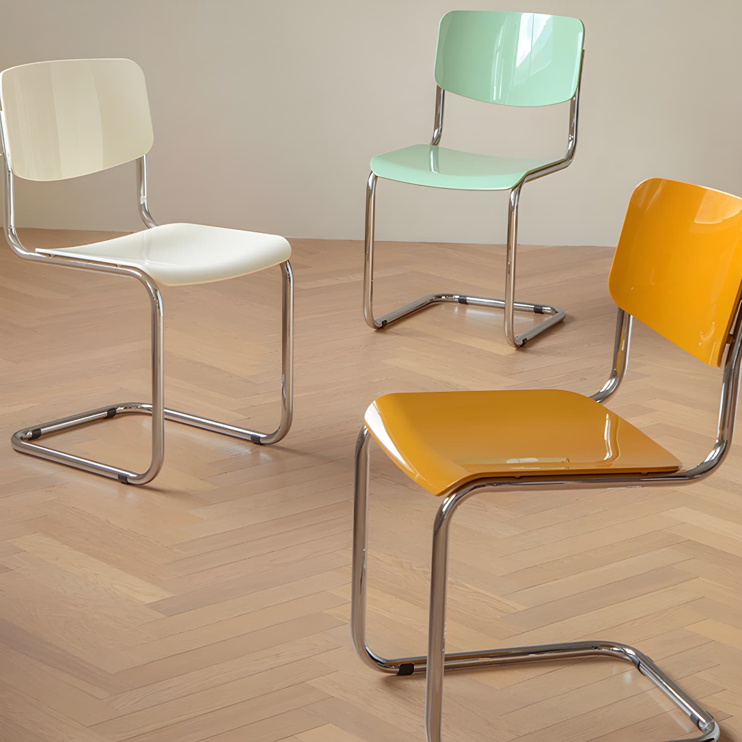 Scandinavian Open Back Side Chair with Silver Metal Legs in Plastic & Acrylic for Kitchen & Dining - image 15