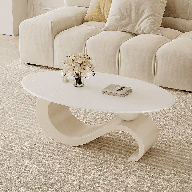 Simple Rock Coffee Table Chalk Scratch-proofed with Oblong/Circular Tabletop & Abstract/Stump Base for Foyer - image 3