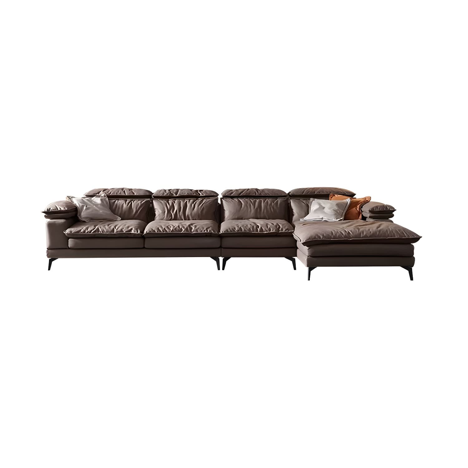 Mid-Century Modern Brown Tech Cloth Sectional Sofa with Wood Frame and Pillow Top Arms - image 9
