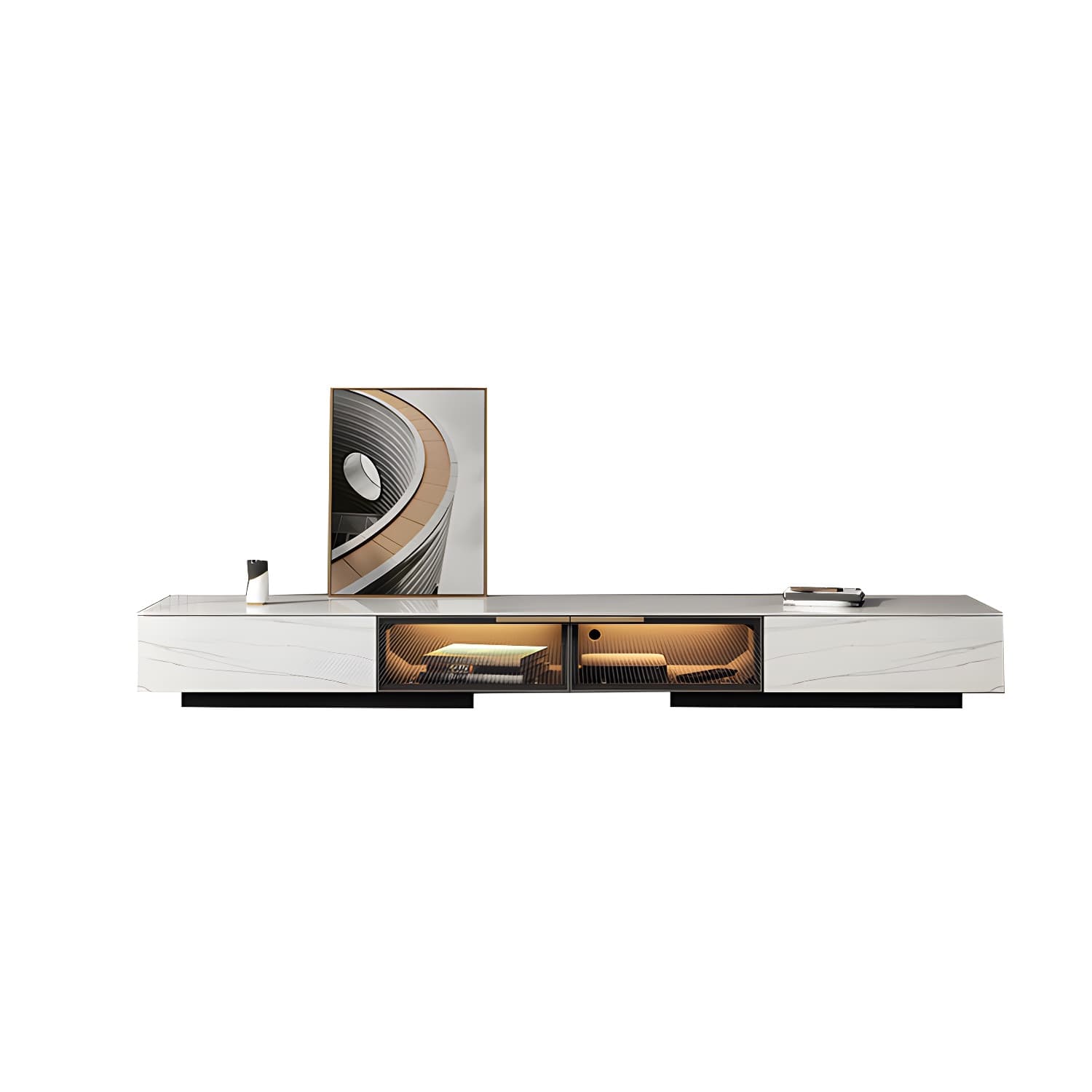 Stone TV Stand Console Contemporary Media Console with Drawers - image 7