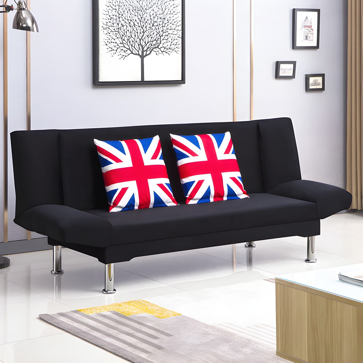 Silver Transitional Modern Tight Back Sofa Bed 29.53"High Armless Sofa Bed