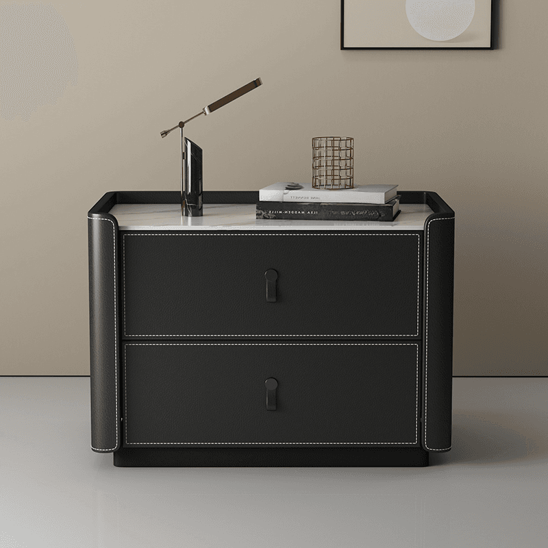 Modish 2 Tiers Drawer Storage Bedside Table with Stone Countertop