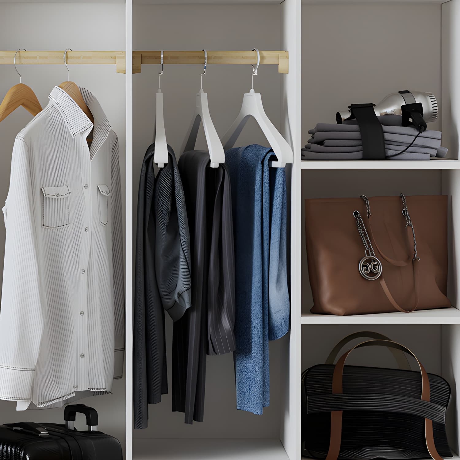 Contemporary Wardrobe Armoire with Garment Rod Wood Wardrobe Closet - image 7