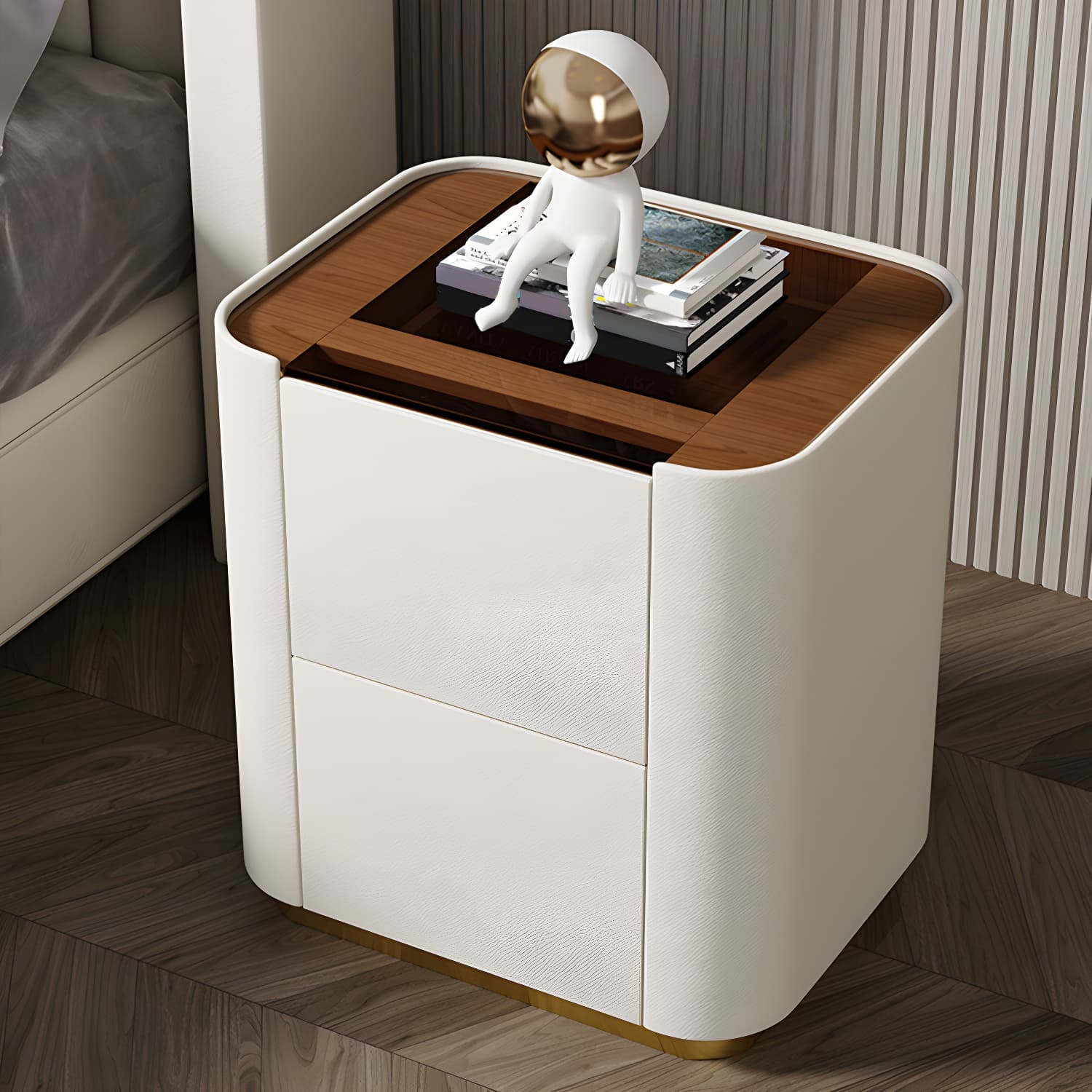 Wooden Nightstand with Tempered Glass 21.65" Tall 2 - Drawer Nightstand - image 18