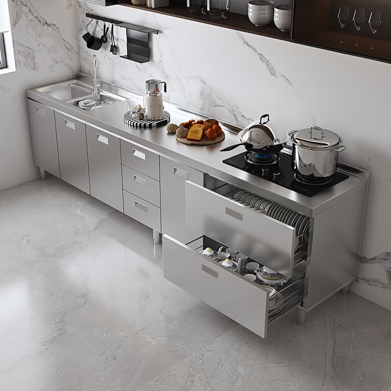 Simple Metallic Alloy Standard/Narrow Buffet Table with 2 Shelves, 4 Doors/3 Doors/2 Doors & Functional Storage Cabinet