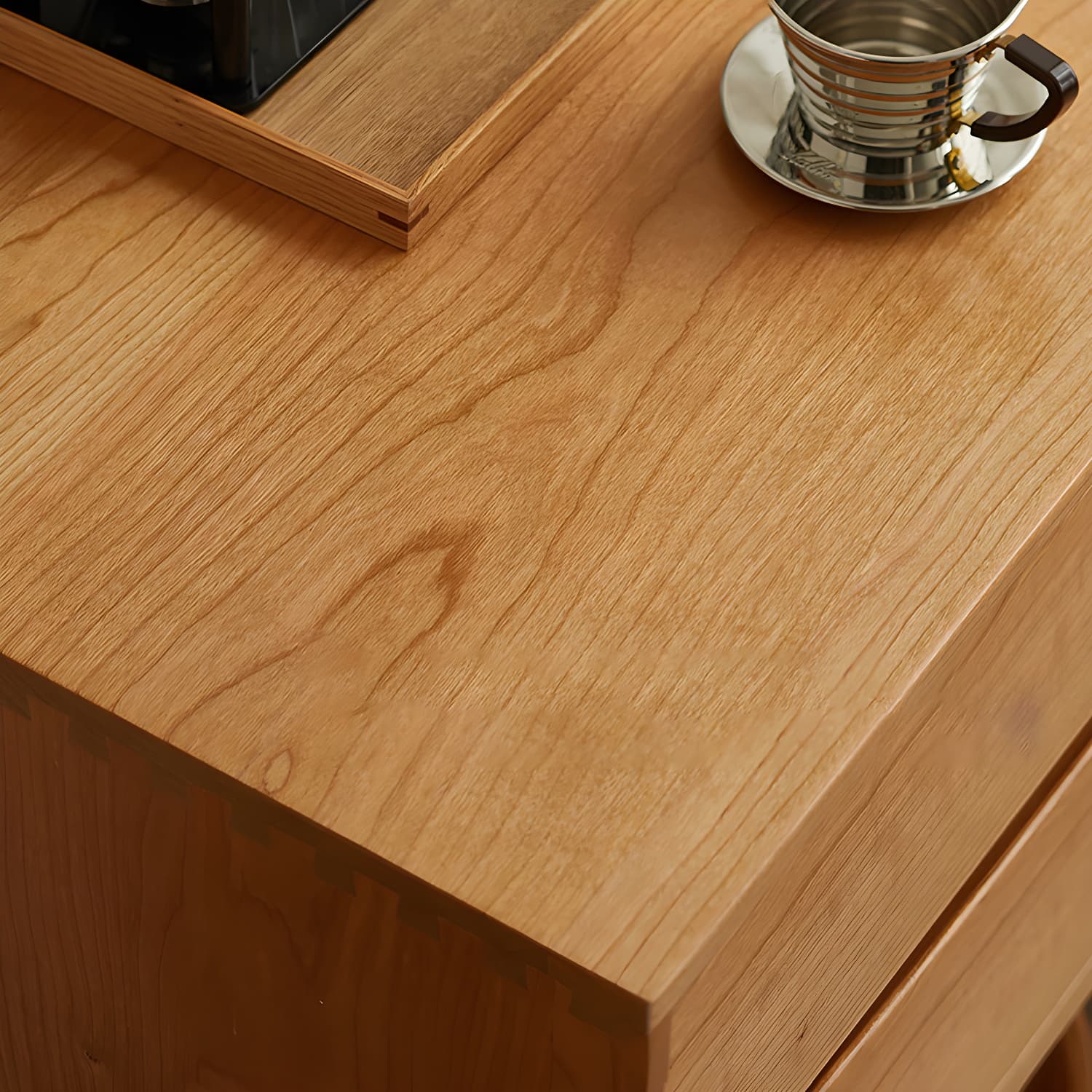 Solid Wood Sideboard Table Natural Adjustable Shelves Credenza with Glass Door - image 7