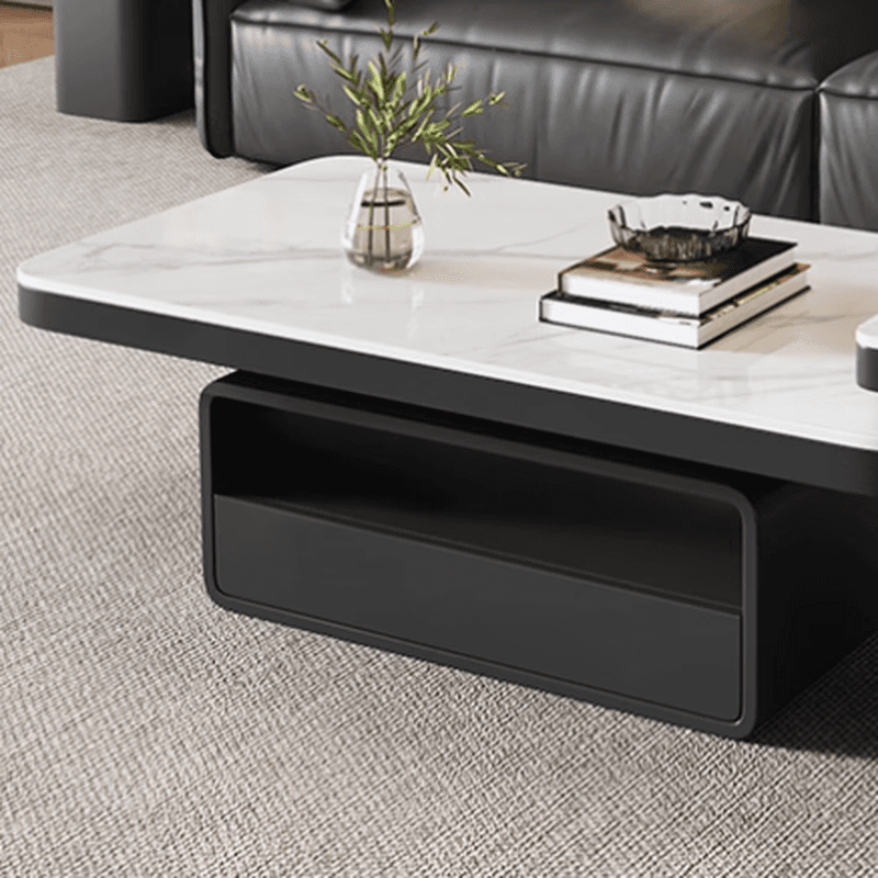 Trendy Board Game Coffee Table with Nested/Single Stone Top, Pedestal Base, Black/White Rectangular Shape, and 1 Drawer - image 8