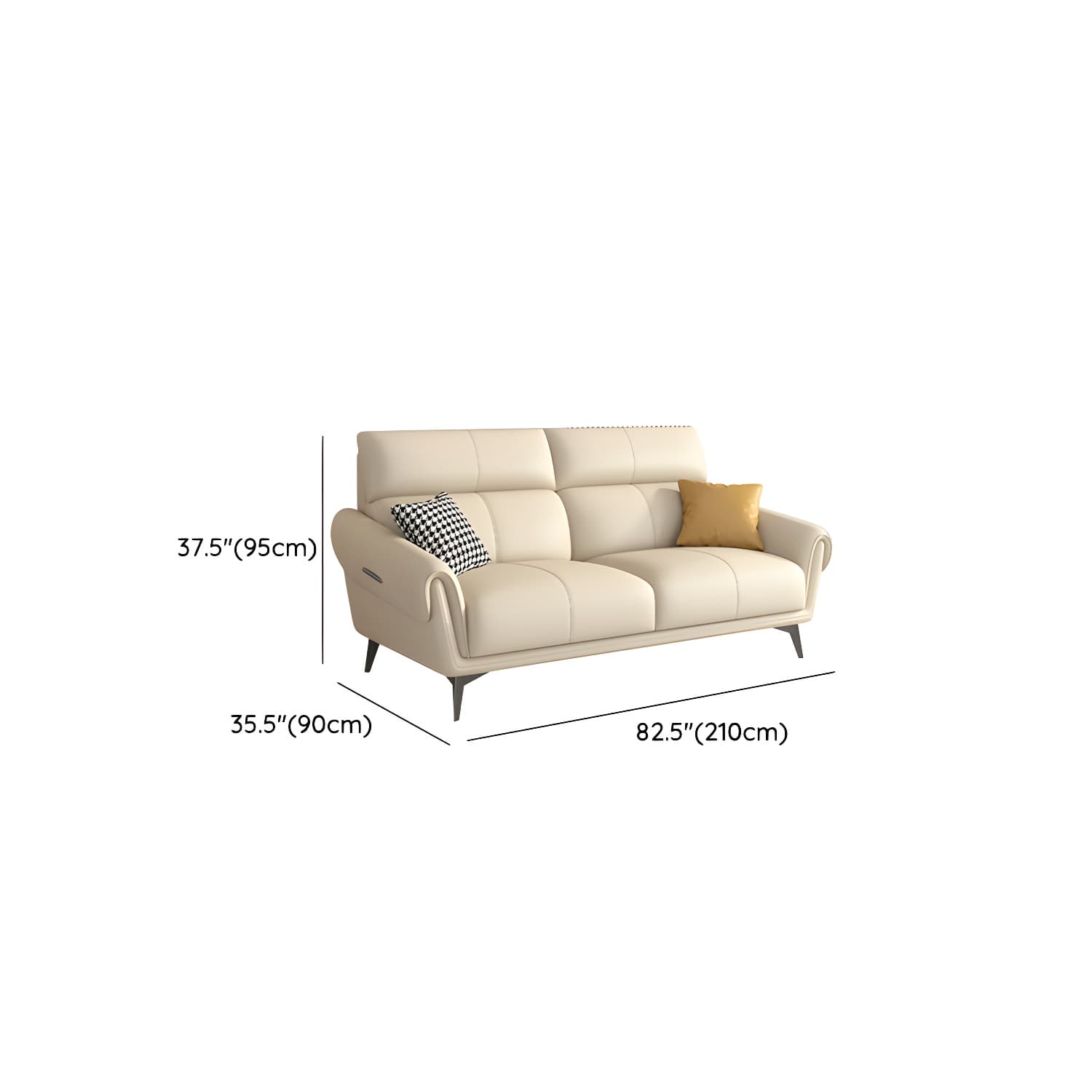 Faux Leather Flared Arm Sofa in Beige of 37.4" H with Cushions - image 14