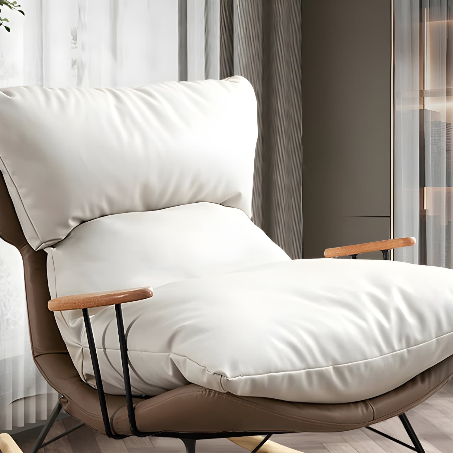 Modern Upholstered Indoor Rocking Chair with Natural Wood Legs and Removable Back Cushion - image 13