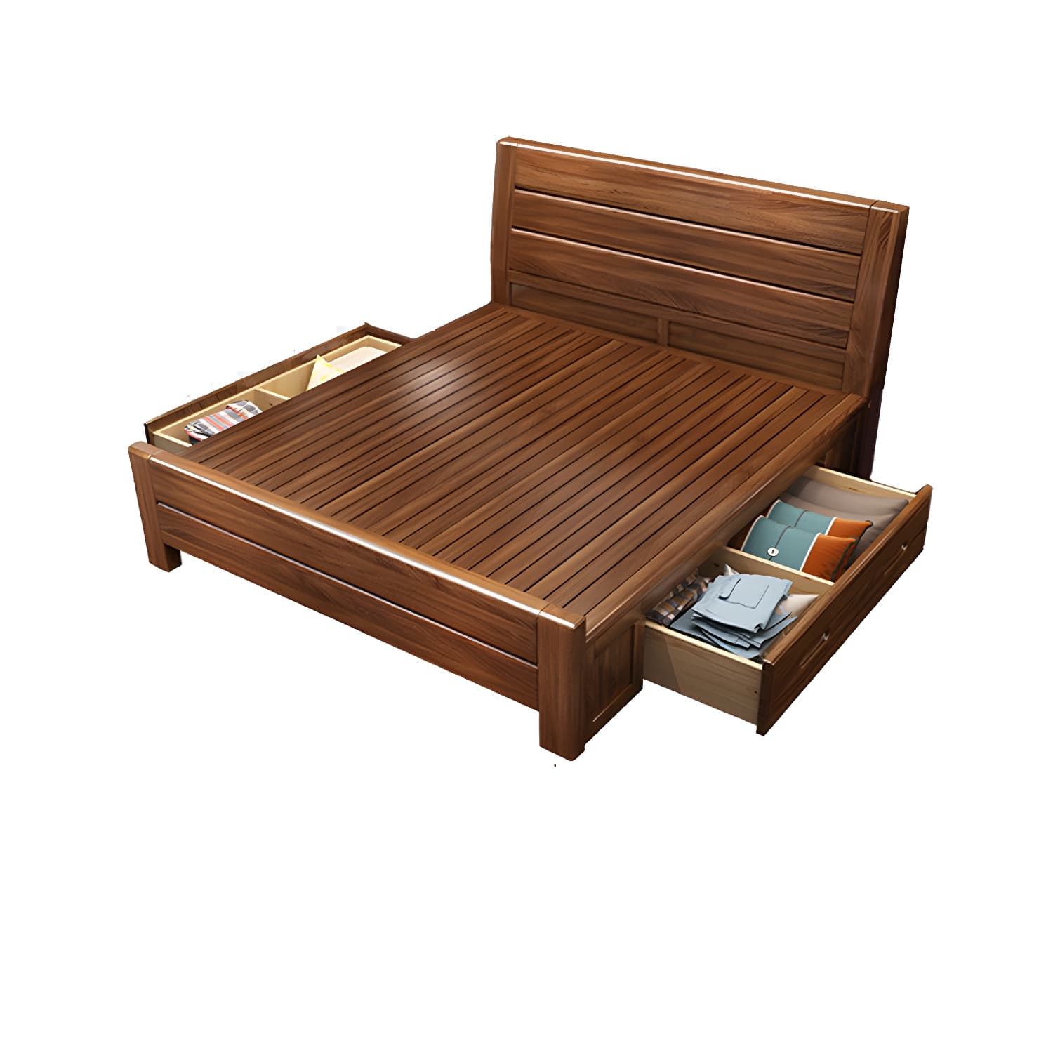 Mid-Century Modern Standard Bed Walnut Panel Bed with Headboard - image 13