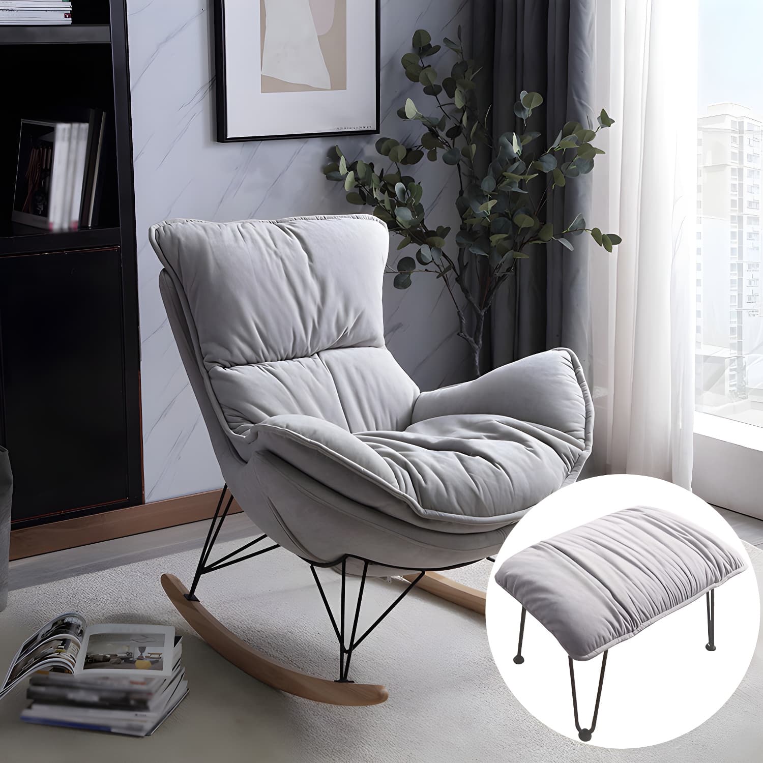 Ergonomic with Ottoman Rocker Chair with Padded Seat Rocking Chair Spindle - image 4