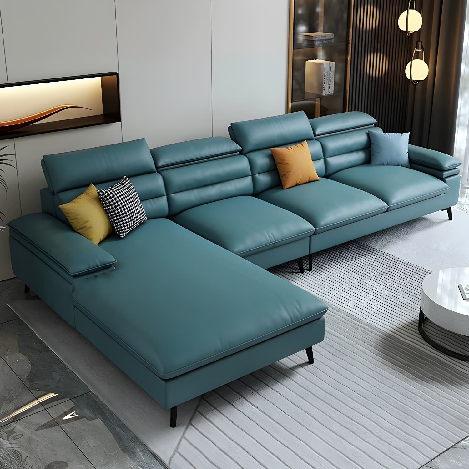 Modern L-Shape Sofa Chaise in Tech Cloth with Stationary Design and 3 Piece Set