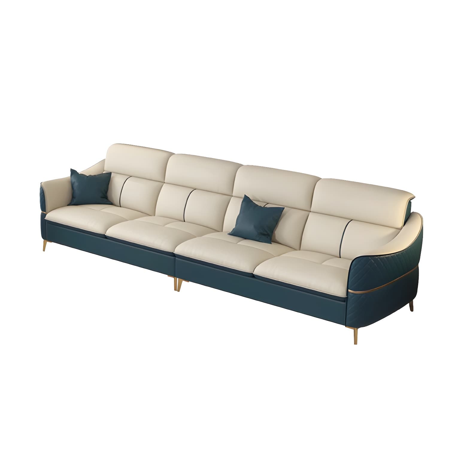 Modern Beige Leather Stationary Sectional Sofa with Cushion Back - image 8