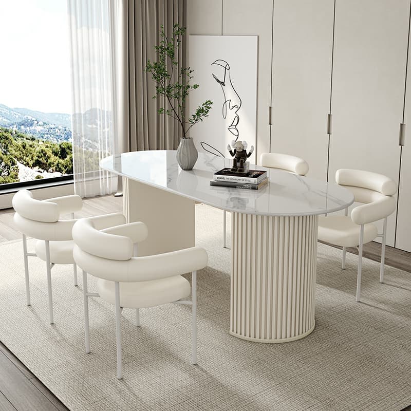 White Stone Top Oval Dining Table with Metal Legs for Dining Room - image 6