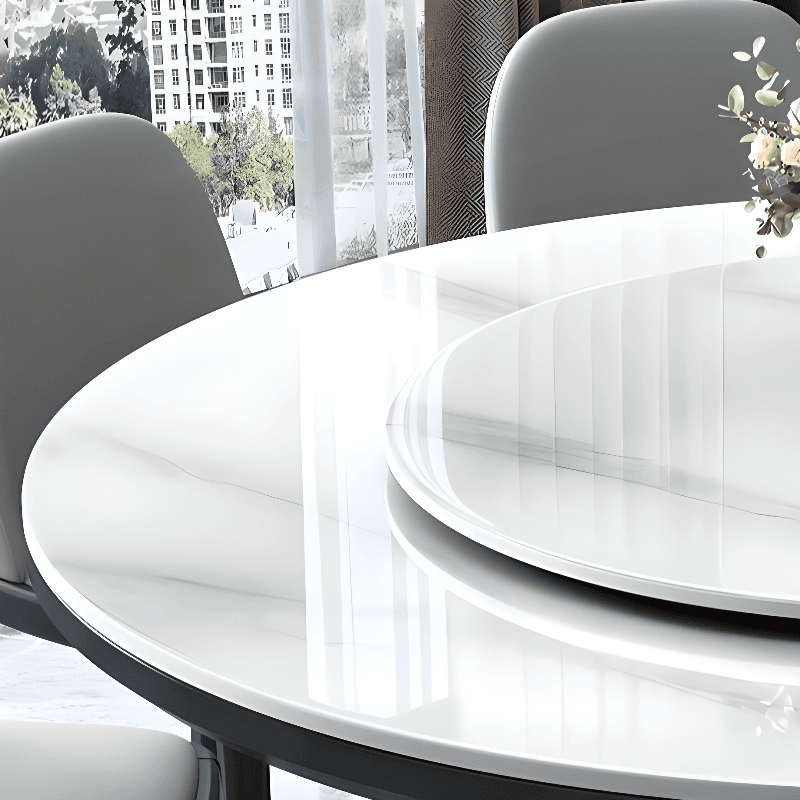Minimalist Rounded Dining Table Set with Stump Base and Fixed Table, White Finish - image 3