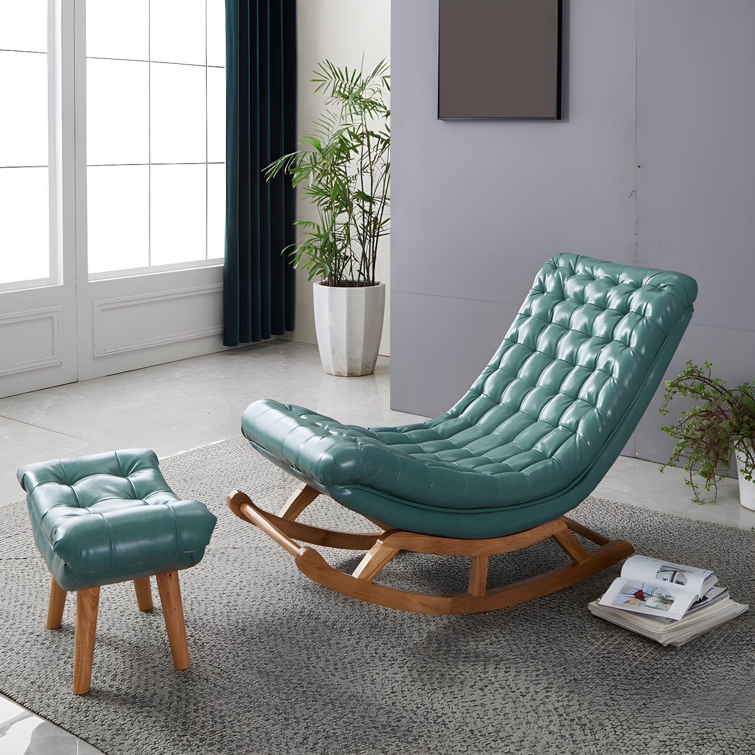 Indoor Leisure Chaise Chair Modern Wooden Upholstered Rocking Chair - image 7